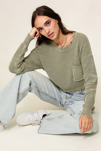 Cropped Distressed Sweater