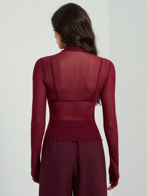 Mesh Stand Collar Blouse