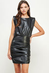 Vegan Leather Shirred Dress