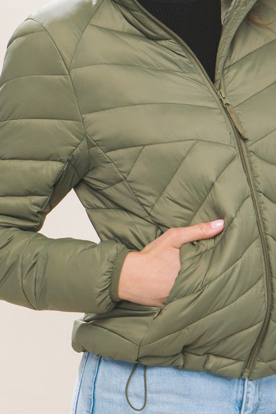 Zip Up Puffer Jacket With Pouch