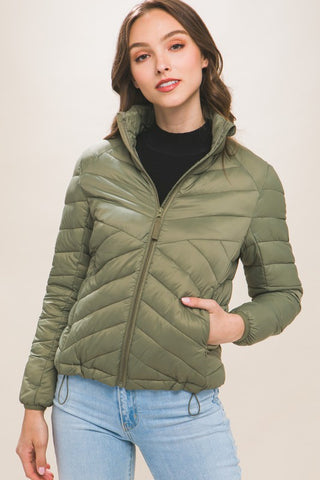 Zip Up Puffer Jacket With Pouch