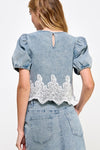 Lace Trim Denim Top