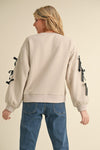 Textured Sweatshirt with Bow Sleeves