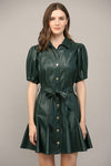 Puff Sleeve Faux Leather Dress