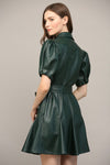 Puff Sleeve Faux Leather Dress