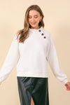 Button Accent Mock Neck