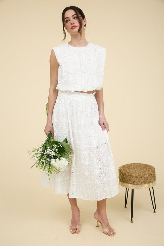 Eyelet Midi Skirt Set