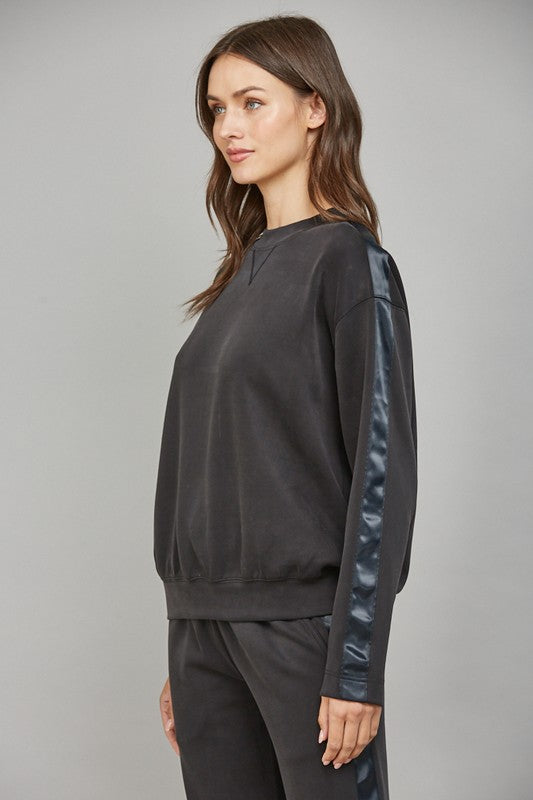 Satin Trim Sweatshirt
