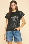 Faux Leather Cap Sleeve Toop