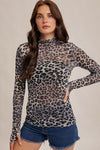 Animal Print Mesh Mock Neck