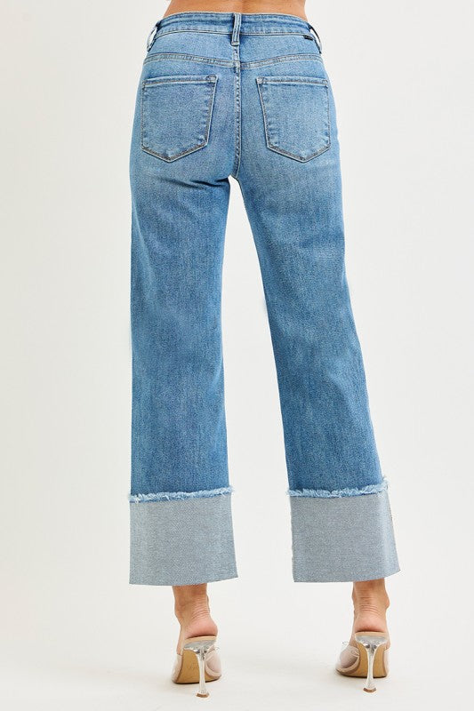Medium Wash Wide Cuff Jeans by Risen