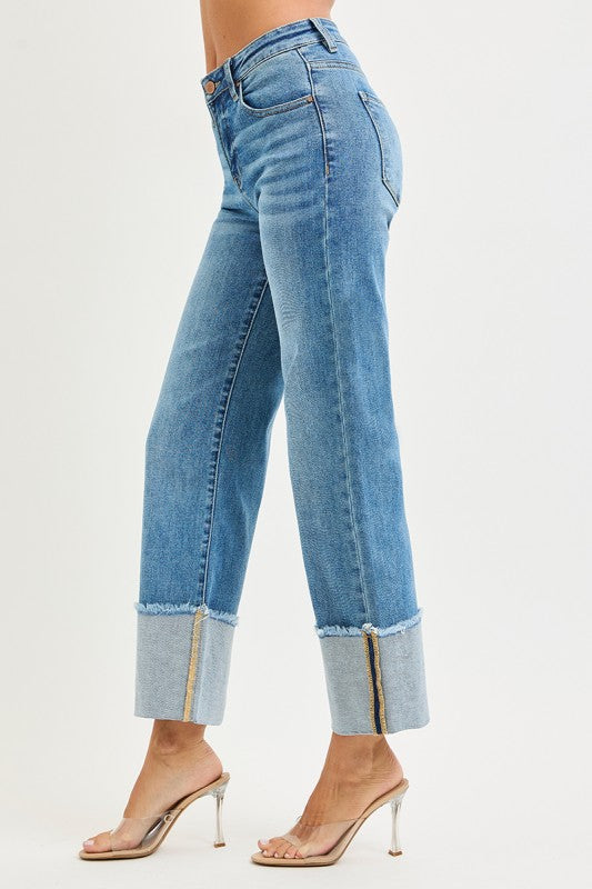 Medium Wash Wide Cuff Jeans by Risen