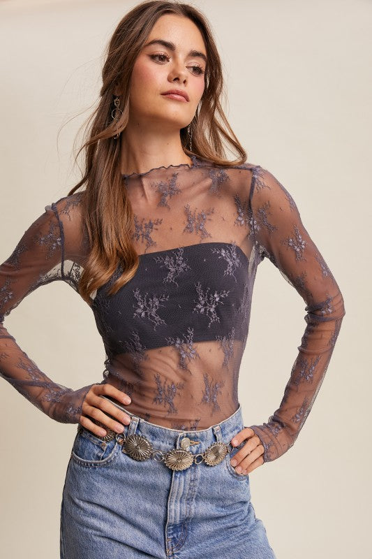 Sheer Lace Navy Top