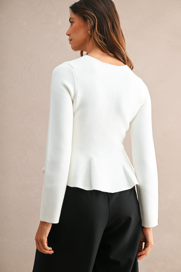 Jewel Bow Peplum Sweater