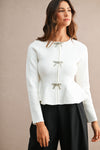 Jewel Bow Peplum Sweater