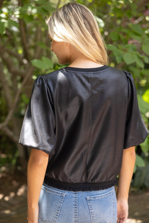Faux Leather Puff Sleeve Top