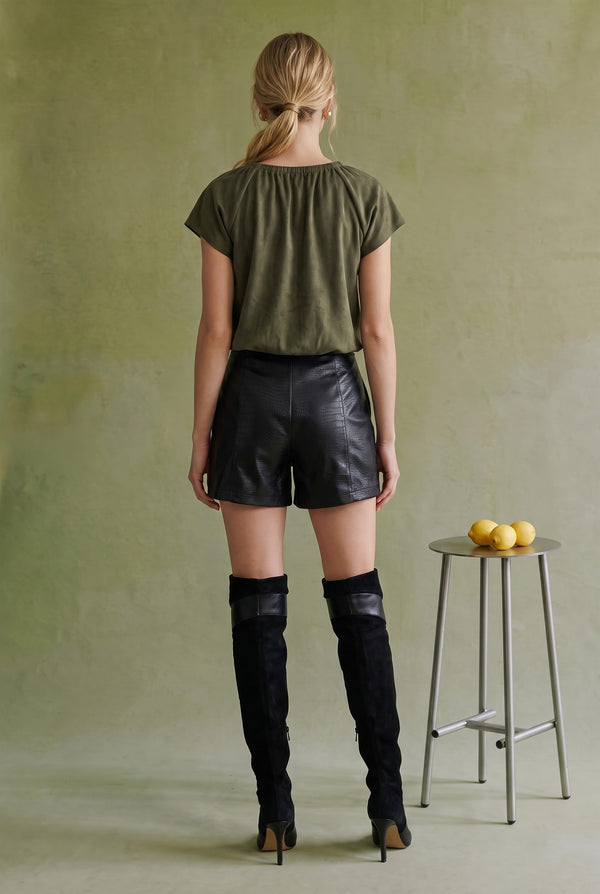 Suede Flutter Sleeve Blouse