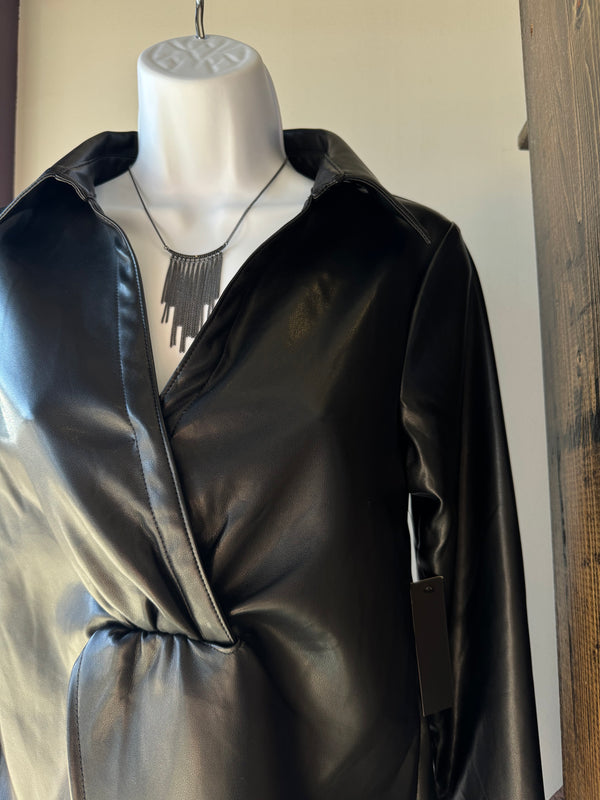 Surplice Faux Leather Top