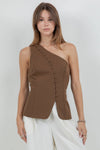 One Shoulder Button Accent Top