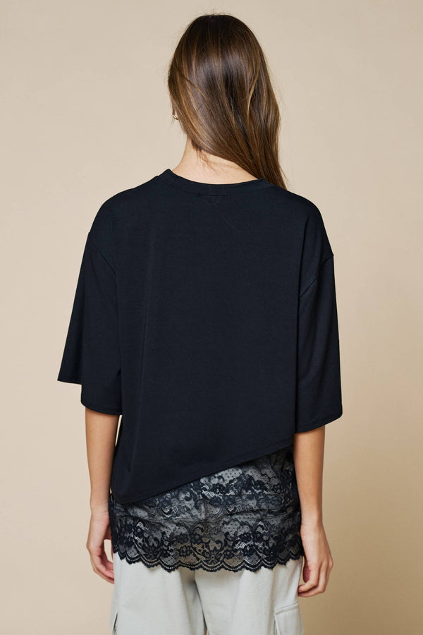 Loose Fit Lace Hem Top
