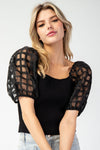 Mesh Puff Sleeve Top