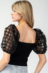 Mesh Puff Sleeve Top
