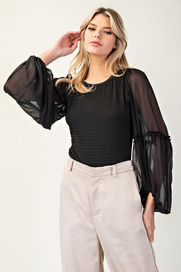Sheer Bubble Sleeve Blouse