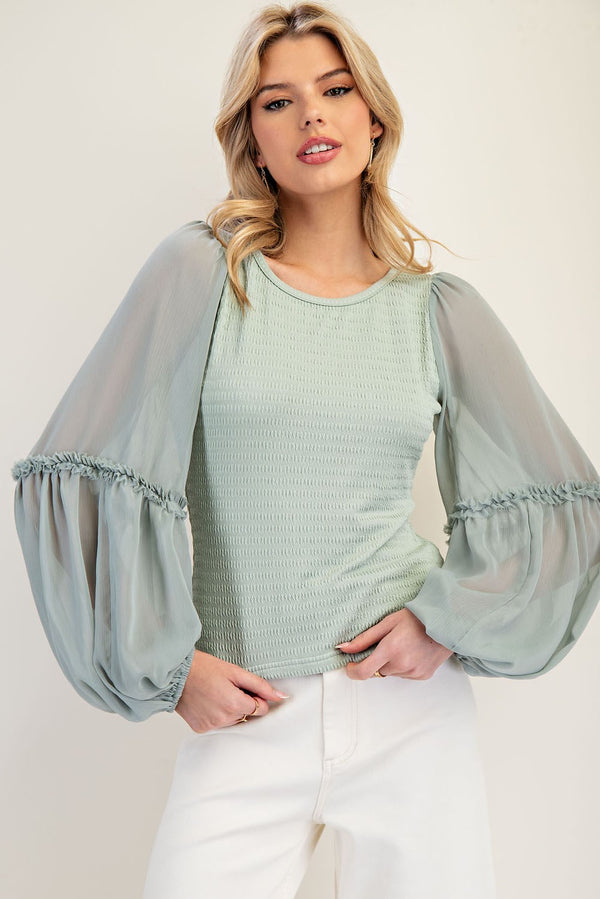 Sheer Bubble Sleeve Blouse