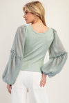 Sheer Bubble Sleeve Blouse
