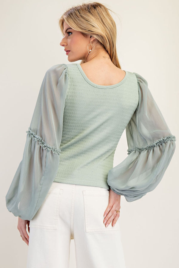 Sheer Bubble Sleeve Blouse