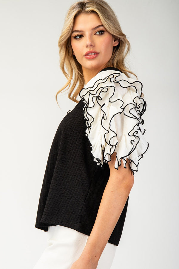 Square Neck Ruffle Sleeve Top