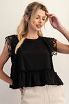 Lace Trim Ruffle Hem Top
