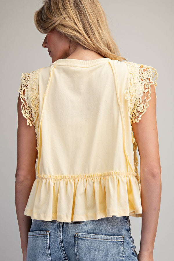 Lace Trim Ruffle Hem Top