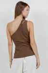 One Shoulder Button Accent Top