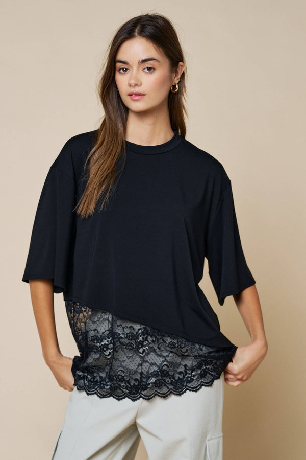 Loose Fit Lace Hem Top