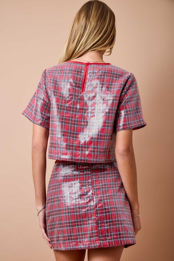 Plaid Sequin Top