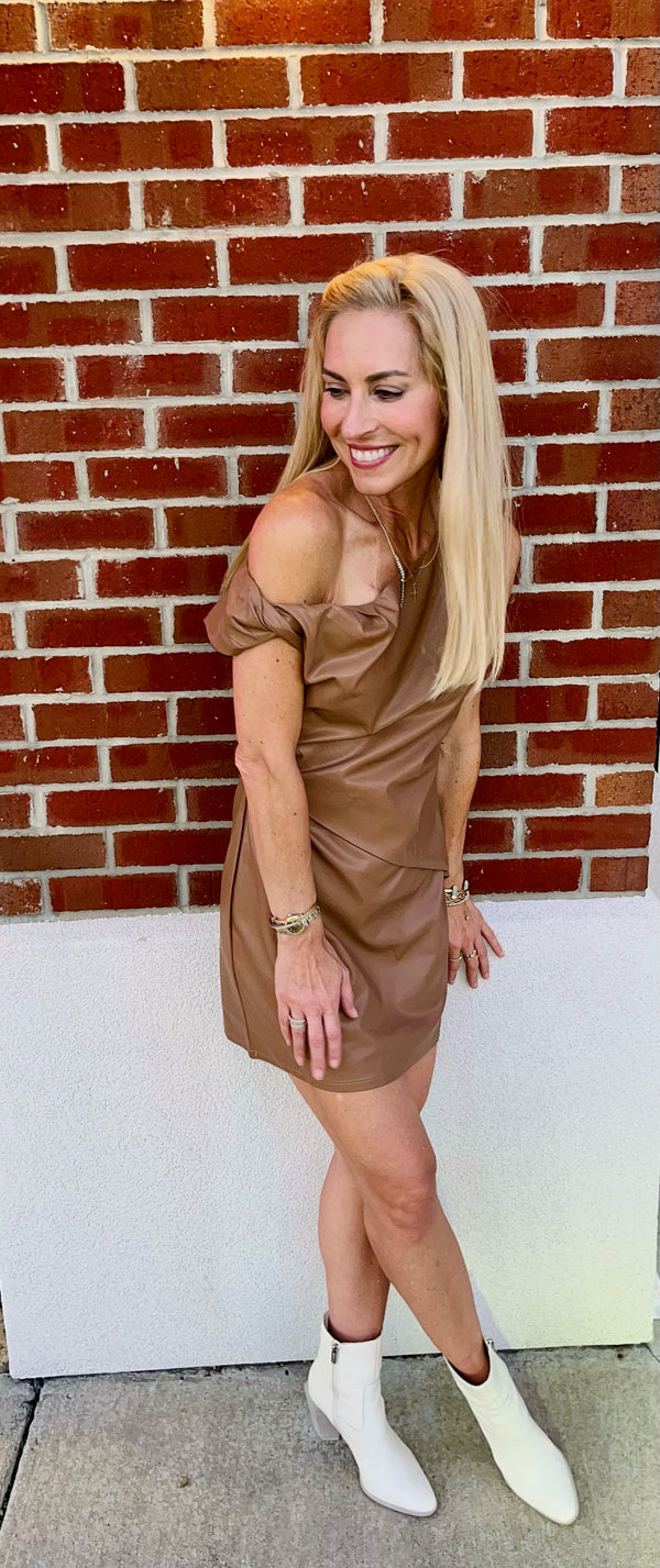 One Shoulder Faux Leather Dress