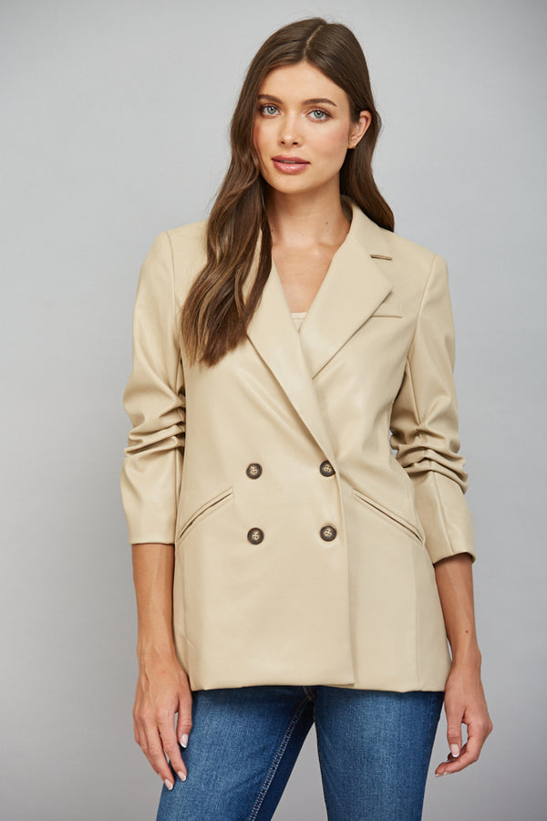 Double Breast Faux Leather Blazer