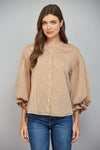 Pinstripe Bubble Sleeve Blouse
