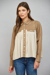 Pleated Button Down Shirt