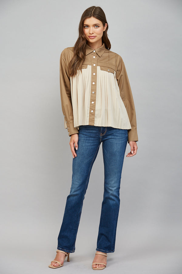 Pleated Button Down Shirt