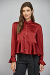 Satin Peplum Button Down