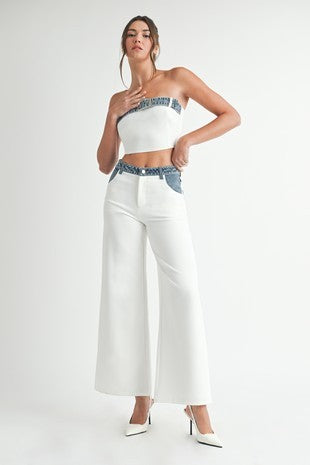 Denim Contrast Pant Set