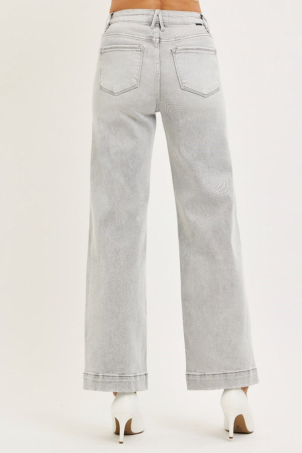 High Rise Ankle Wide Jeans