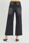 Risen Crop Wide Leg Fray Hem Jeans