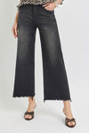 Risen Crop Wide Leg Fray Hem Jeans