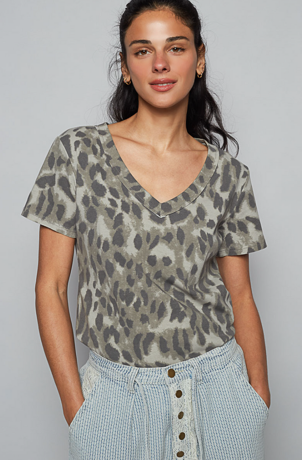 Animal Print V Neck
