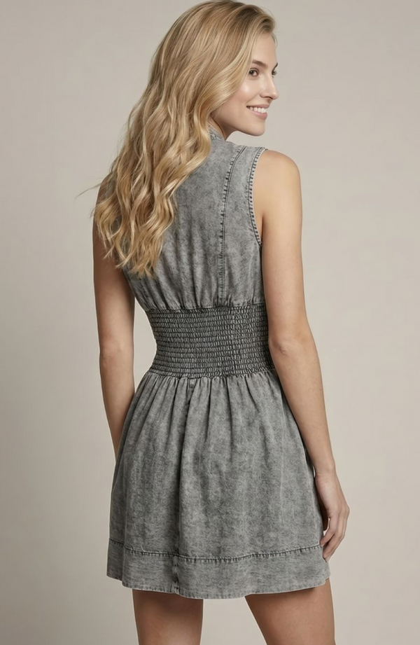 Chambray Zip Front Dress