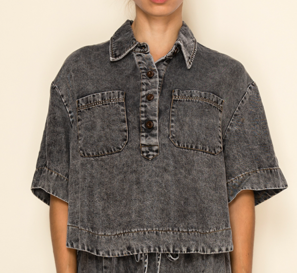Washed Collared Top