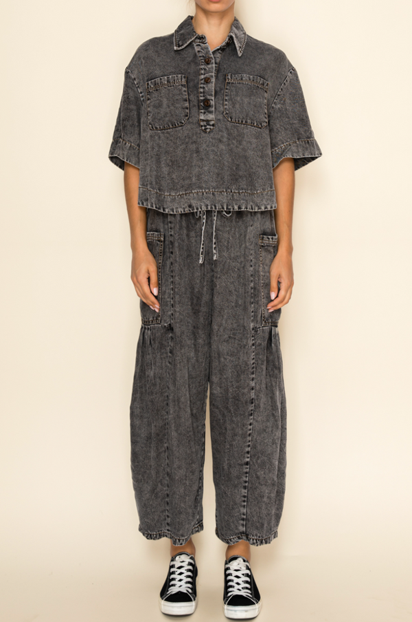 Washed Collared Top